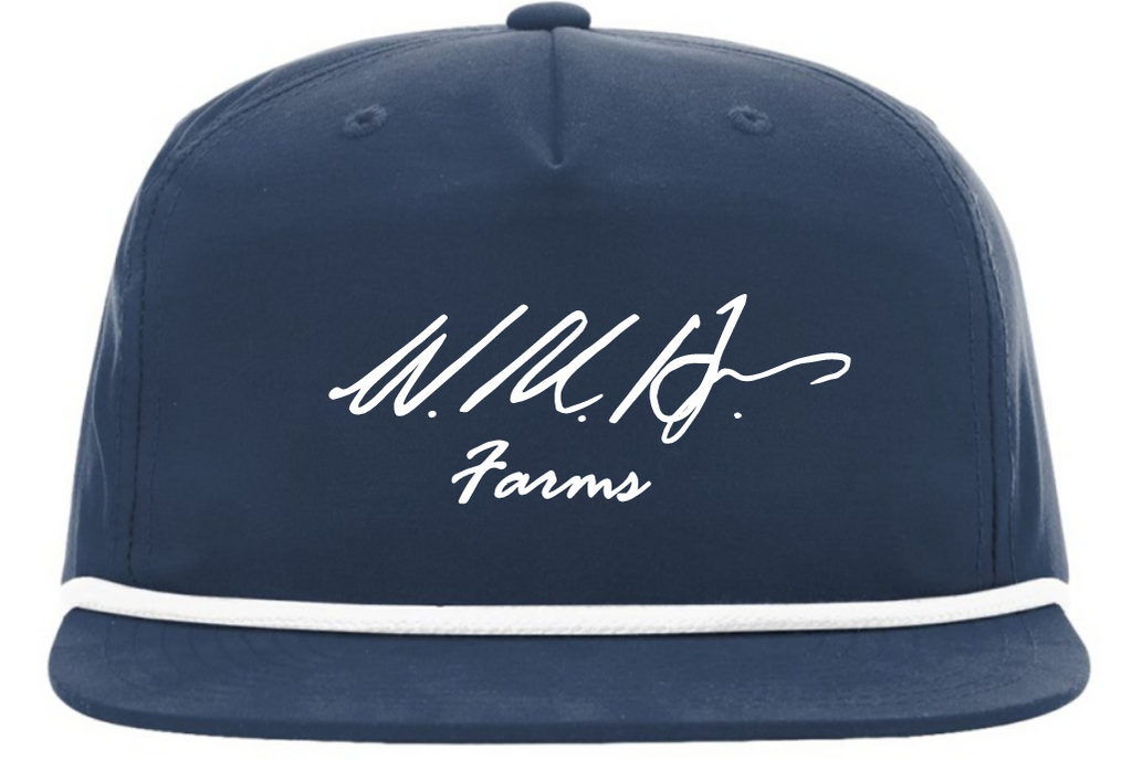 Navy and White WMH Farms Rope Cap