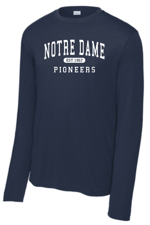 ND Football Navy Dri Fit Long Sleeve Tee